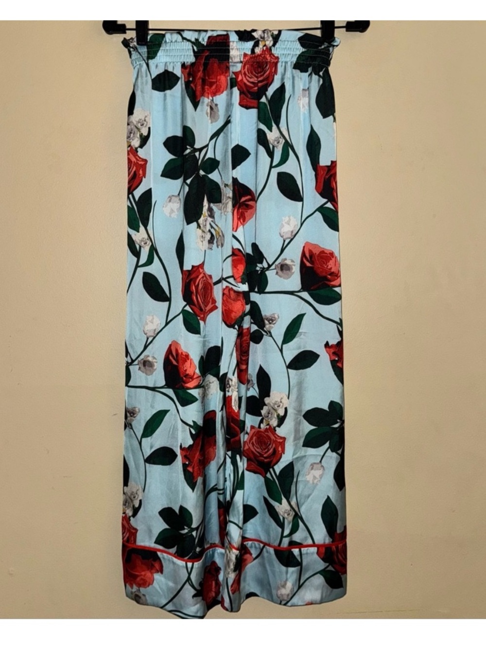 Alice + Olivia Blue Elba Floral Crop Satin Pull On Pants Size XS - Picture 9 of 12